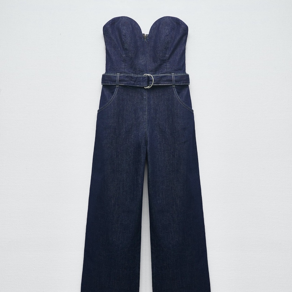 Denim strapless jumpsuit, Zara